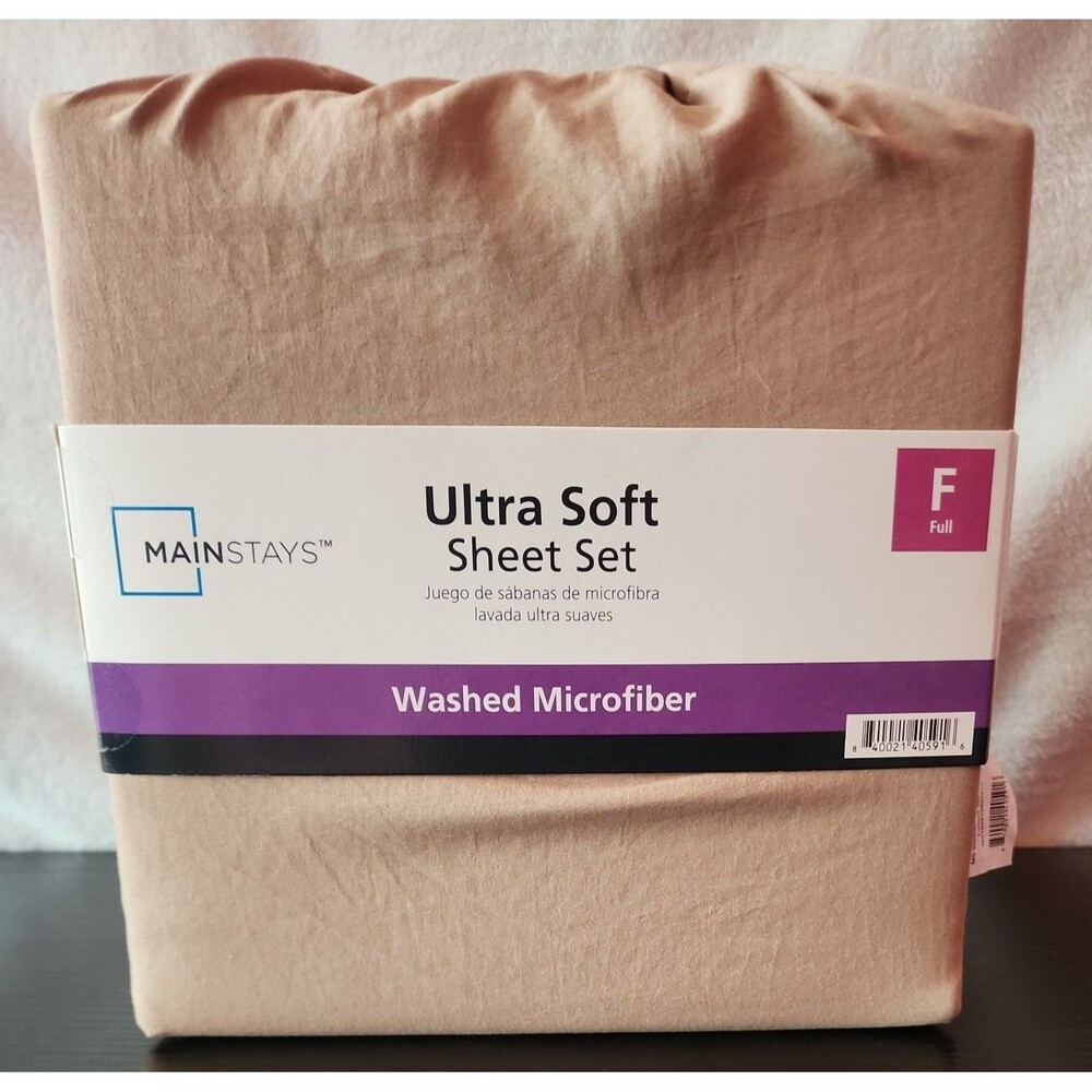 Mainstays Ultra Soft Sheet Set Full Size Washed Microfiber Fatigue Tan 15" deep
